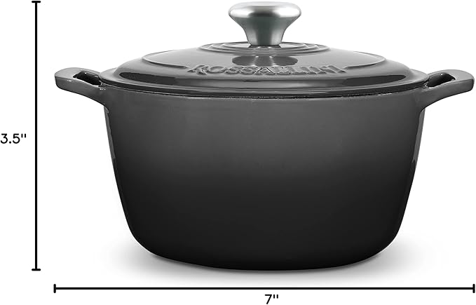 Signature Enameled Cast Iron Dutch Oven, Non-Stick Serving Pot with Tight Fitting Lid for Perfect Roasting, Baking, Sauteing, and Bread Making | 2Q (1.9L) - Oyster Grey