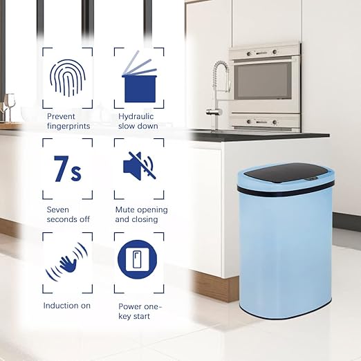 BestOffice Kitchen Trash Can with Lid, 13 Gallon Automatic Garbage Can for Bathroom Bedroom Home Office 50 Liter Touch Free High-Capacity Brushed Stainless Steel Waste Bin