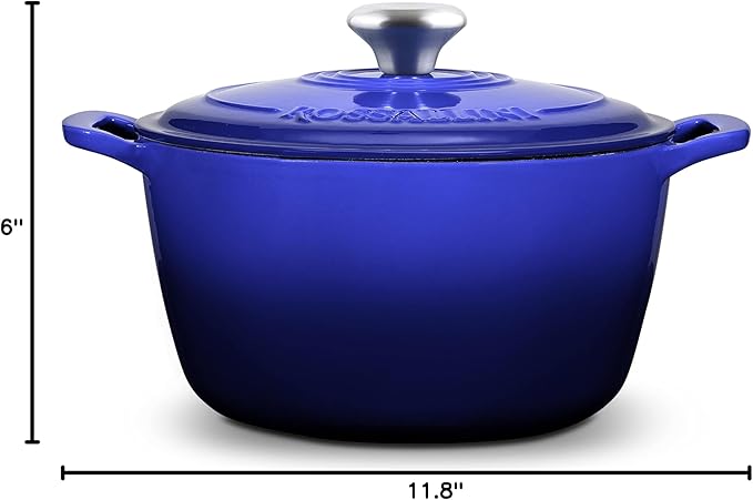 Signature Enameled Cast Iron Dutch Oven, Non-Stick Serving Pot with Tight Fitting Lid for Perfect Roasting, Baking, Sauteing, and Bread Making | 10Q (9.5L) - Indigo Blue