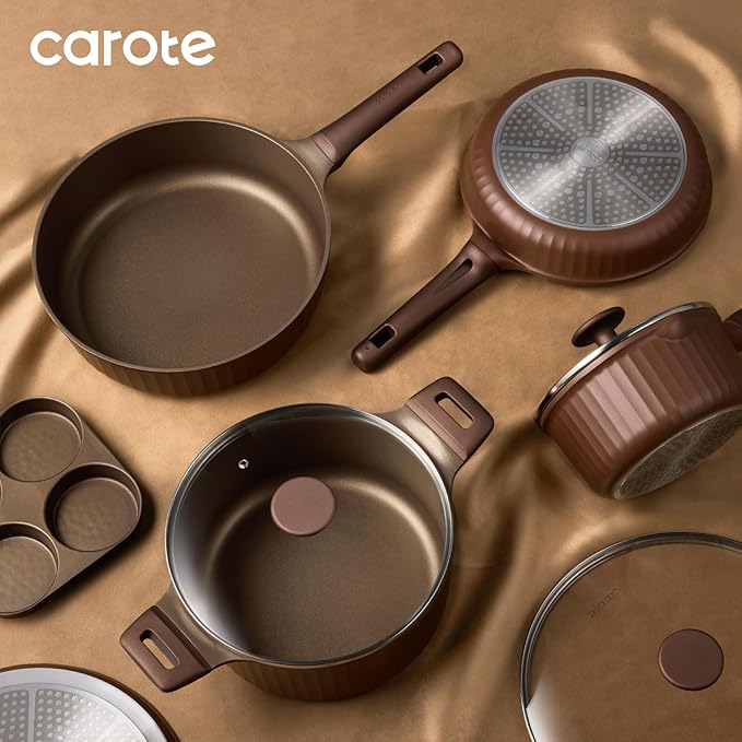 CAROTE Pots and Pans Set Non Stick, Cookware Sets Nonstick 21 pcs Kitchen Pot & Pan, Induction cookwasre Compatible with Crepe Frying Pan PFOA/PFOSFree