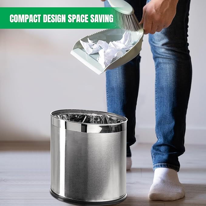 'Invisi-Overlap' Open Top Stainless Steel Trash Can, Small Office Wastebasket, Modern Home Décor, Oval Shape