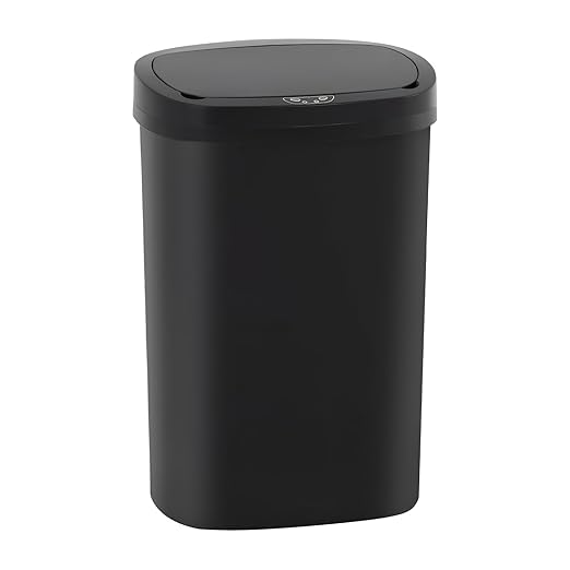 BestOffice | 13 Gallon Trash Can with Lid | Automatic Touchless Garbage Can | Odor Control | Modern Oval Design | Easy to Clean | Plastic | Black | Fits Any Kitchen, Bathroom, Office or Home
