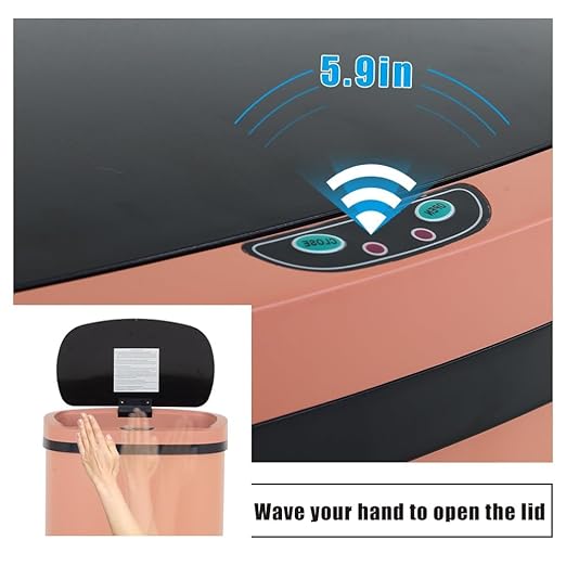 BestOffice | 13 Gallon Stainless Steel Trash Can with Lid | Pink | Automatic Touchless Garbage Can | Odor Control | Modern Oval Design | Easy to Clean | Fits Any Kitchen, Bathroom, Office or Home