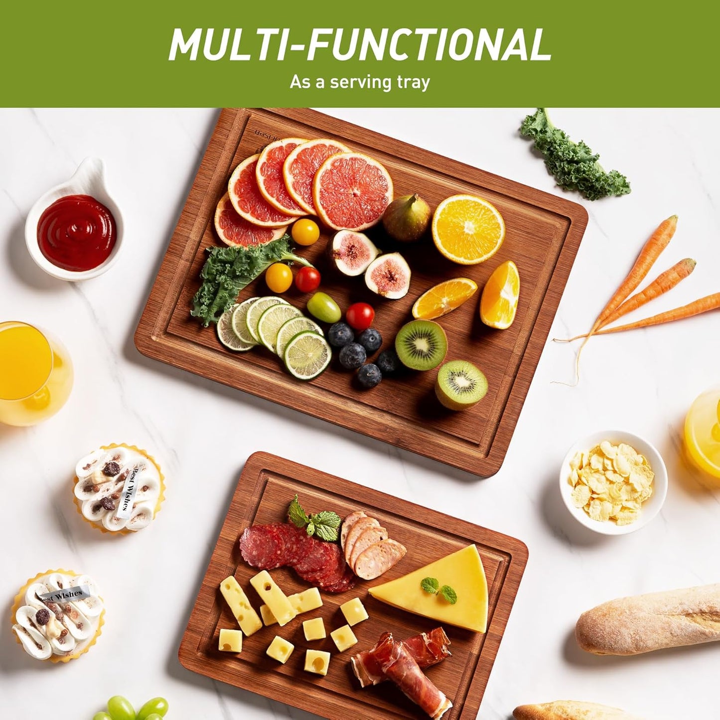 Bamboo Cutting Board Set with Non-Slip Feet – Over Sink Design, Unique Gift for Mom, Stepmom & Bonus Mom