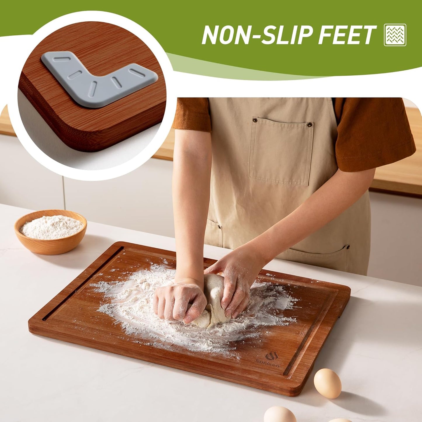 Bamboo Cutting Board Set with Non-Slip Feet – Over Sink Design, Unique Gift for Mom, Stepmom & Bonus Mom