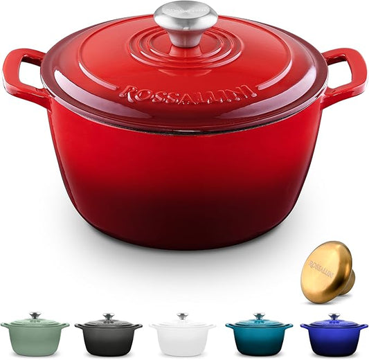 Signature Enameled Cast Iron Dutch Oven, Non-Stick Serving Pot with Tight Fitting Lid for Perfect Roasting, Baking, Sauteing, and Bread Making | 3.5Q (3.3L) - Red