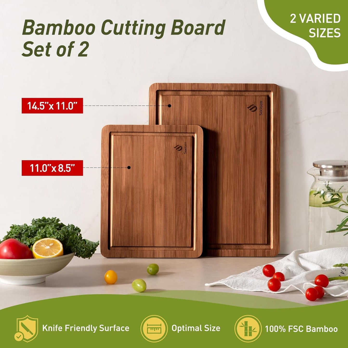 Bamboo Cutting Board Set with Non-Slip Feet – Over Sink Design, Unique Gift for Mom, Stepmom & Bonus Mom