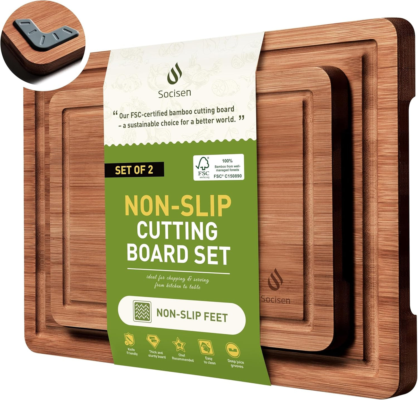 Bamboo Cutting Board Set with Non-Slip Feet – Over Sink Design, Unique Gift for Mom, Stepmom & Bonus Mom