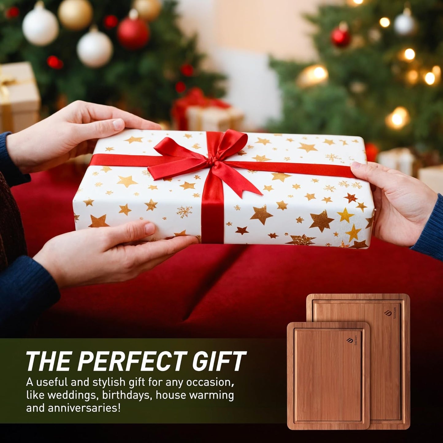 Bamboo Cutting Board Set with Non-Slip Feet – Over Sink Design, Unique Gift for Mom, Stepmom & Bonus Mom